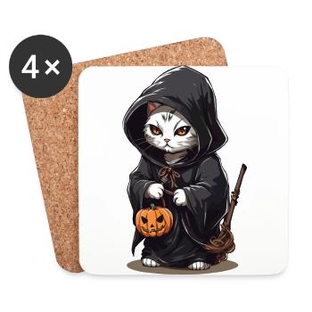 Kawaii Magier Katze Halloween Zauber Magie Katzen - Untersetzer (4er-Set) - Weiß - Vorne