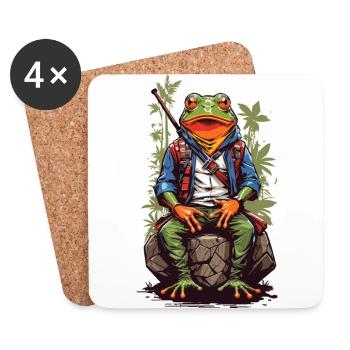 Style artistique de personnage de grenouille d’anime rétro Japon - Dessous de verre (lot de 4) - blanc - Devant