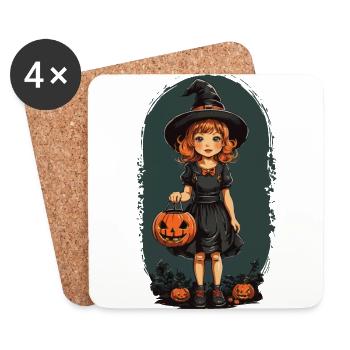 Vintage Halloween Hexe Kürbis Retro Design - Untersetzer (4er-Set) - Weiß - Vorne