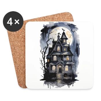 Mystisches Hexenhaus Halloween Vintage Vollmond - Untersetzer (4er-Set) - Weiß - Vorne