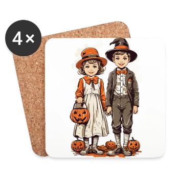 Vintage Trick or Treat Halloween enfants - Dessous de verre (lot de 4) - blanc - Devant