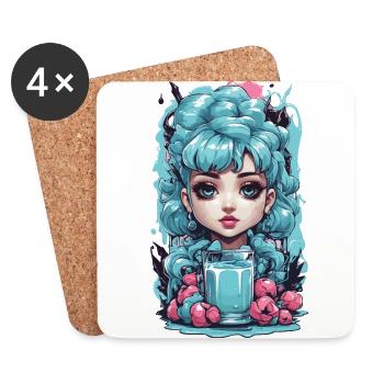 Gothic Kawaii Blueberry Milkshake Anime Stil - Untersetzer (4er-Set) - Weiß - Vorne