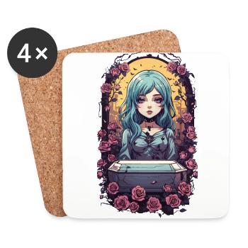 Gothic Anime Kawaii Girl mit Rosen Viktorianisch - Untersetzer (4er-Set) - Weiß - Vorne