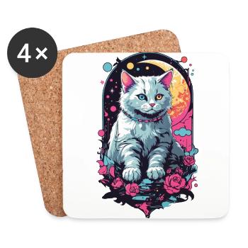 Chat de nuit en Pastel Goth, Design esthétique - Dessous de verre (lot de 4) - blanc - Devant