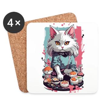 Cat Sushi Master Pastel Lover Design - Coasters (set of 4) - white - Front