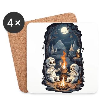 Halloween momie camping feu de camp dessin animé - Dessous de verre (lot de 4) - blanc - Devant