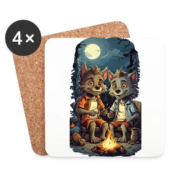 Loup-garou enfants Halloween feu de camp dessin animé - Dessous de verre (lot de 4) - blanc - Devant