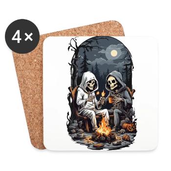Conception de feu de camp squelette de camping Halloween - Dessous de verre (lot de 4) - blanc - Devant