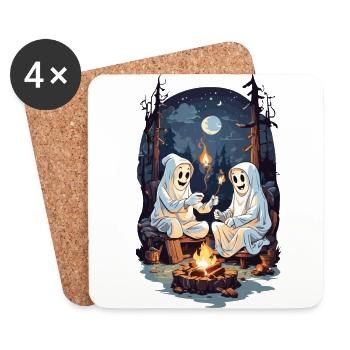 Drôles de fantômes d’Halloween grillant un feu de camp - Dessous de verre (lot de 4) - blanc - Devant