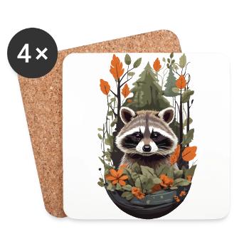 Conception d’animaux de la nature mignonne du raton laveur pour les enfants - Dessous de verre (lot de 4) - blanc - Devant