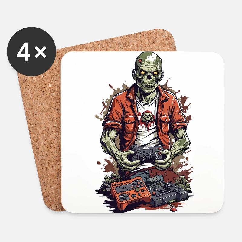 Zombie Gamer Retro Halloween Gaming Fun - Untersetzer (4er-Set) - Weiß