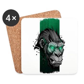 Verdant Vigilance: Green-Eyed Gorilla - Coasters (set of 4) - white - Front