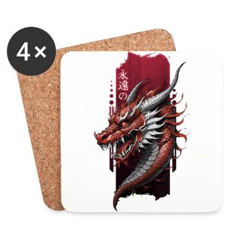 Eternal Guardian: Chinese Dragon Amidst 'Eternal' - Coasters (set of 4) - white - Front