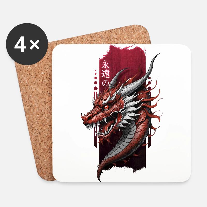 Ewiger Wächter: Chinesischer Drache inmitten des "Ewigen" - Untersetzer (4er-Set) - Weiß