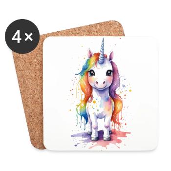 Rainbow Dreams : Aquarelle de licorne kawaii - Dessous de verre (lot de 4) - blanc - Devant