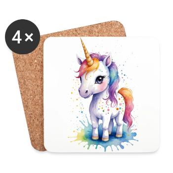 Rainbow Dreams : Aquarelle de licorne kawaii - Dessous de verre (lot de 4) - blanc - Devant