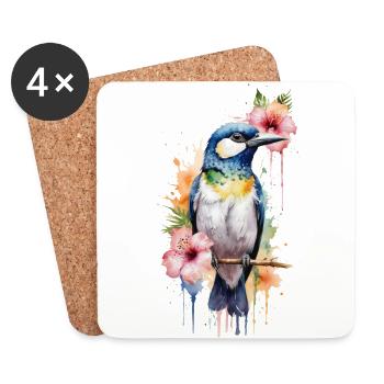 Watercolor Symphony: Bird Among Blooms - Coasters (set of 4) - white - Front