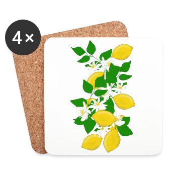 Lemons, branches, flowers - Coasters (set of 4) - white - Front