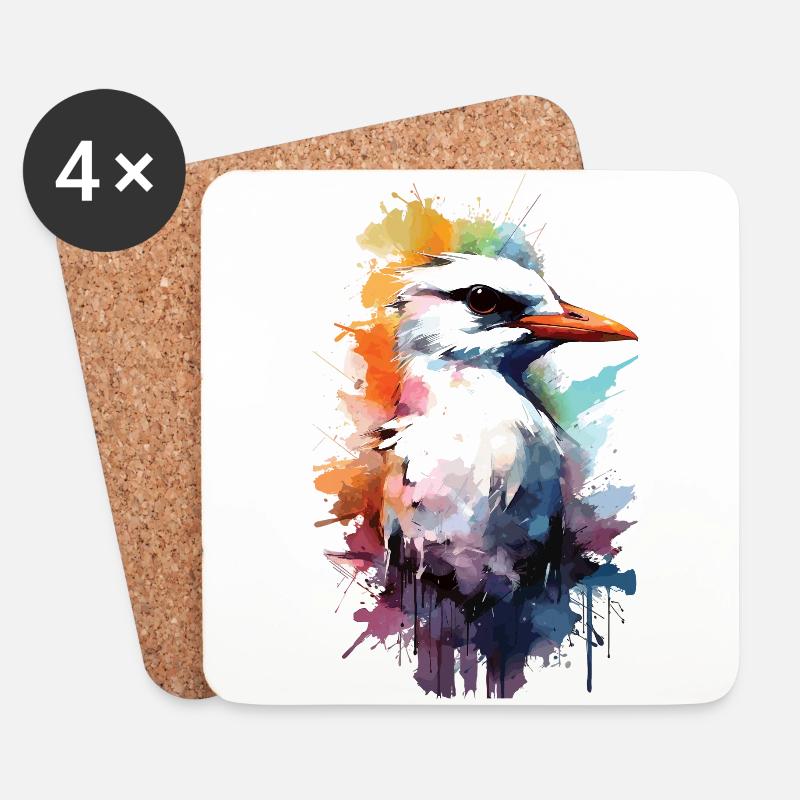 Graffiti Watercolor Möwe Seagull - Untersetzer (4er-Set) - Weiß