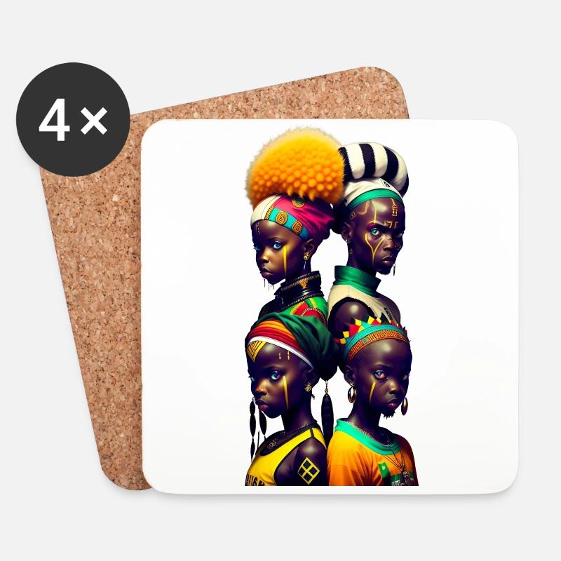 African faces - Coasters (set of 4) - white