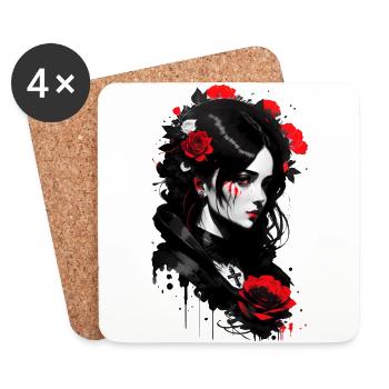 Woman in gothic style with white and red roses - Coasters (set of 4) - white - Front