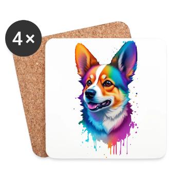 Corgi Regenbogen Hund Lustige Hunderasse Tier - Untersetzer (4er-Set) - Weiß - Vorne