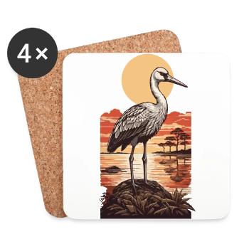 Grue asiatique Art & Nature Oiseau Ukiyo-E - Dessous de verre (lot de 4) - blanc - Devant