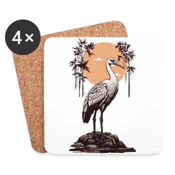 Ukiyo-e Crane Art Japonais Oiseau Amour Oiseau - Dessous de verre (lot de 4) - blanc - Devant