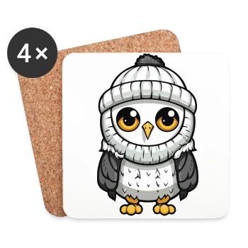 Bande dessinée d’hiver hibou - Dessous de verre (lot de 4) - blanc - Devant