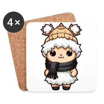 Alpaga hiver Animal bébé bande dessinée - Dessous de verre (lot de 4) - blanc - Devant