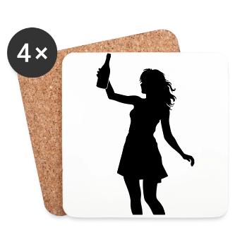 Silhouette de fêtarde célébrant la consommation d’alcool - Dessous de verre (lot de 4) - blanc - Devant