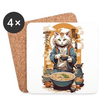 Soupes Ramen pour chats amour Kanji Style affiche Design - Dessous de verre (lot de 4) - blanc - Devant