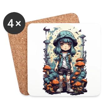 Psychedelic Adventure Anime Forest Mushroom Design - Coasters (set of 4) - white - Front