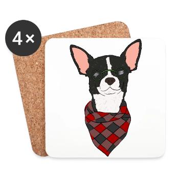 Chihuahua Hund mit Sonnenbrille und Halstuch - Untersetzer (4er-Set) - Weiß - Vorne