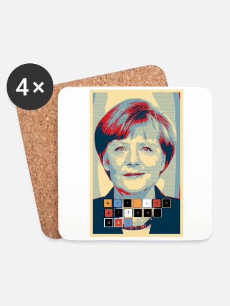 Angela Merkel im Hope-Design wir-schaffen-das - Untersetzer (4er-Set) - Weiß