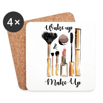 Wake up Make up. gift for friends and family! - Coasters (set of 4) - white - Front