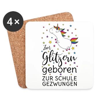 Unicorn Born To Glitter Born To School - Coasters (set of 4) - white - Front