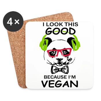 Hipster - Panda i look this good because i'm vegan - Coasters (set of 4) - white - Front