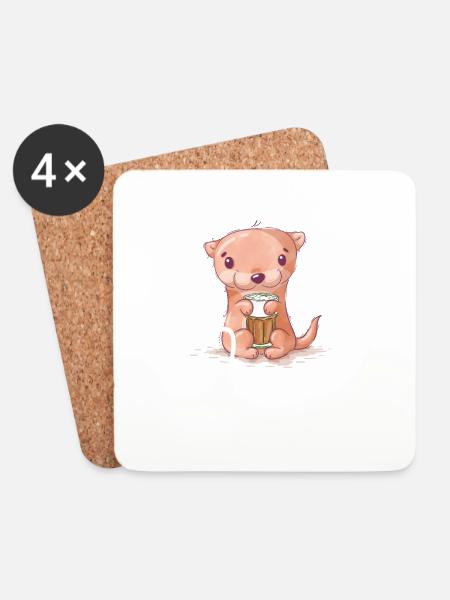 Otter Kaffee But First Coffee Tier Spruch Lustig - Untersetzer (4er-Set) - Weiß