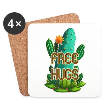 Free Hugs - Umarmungen für Umme - Kaktus - Untersetzer (4er-Set) - Weiß - Vorne