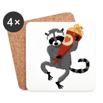 Waschbär Schultüte - Untersetzer (4er-Set) - Weiß - Vorne