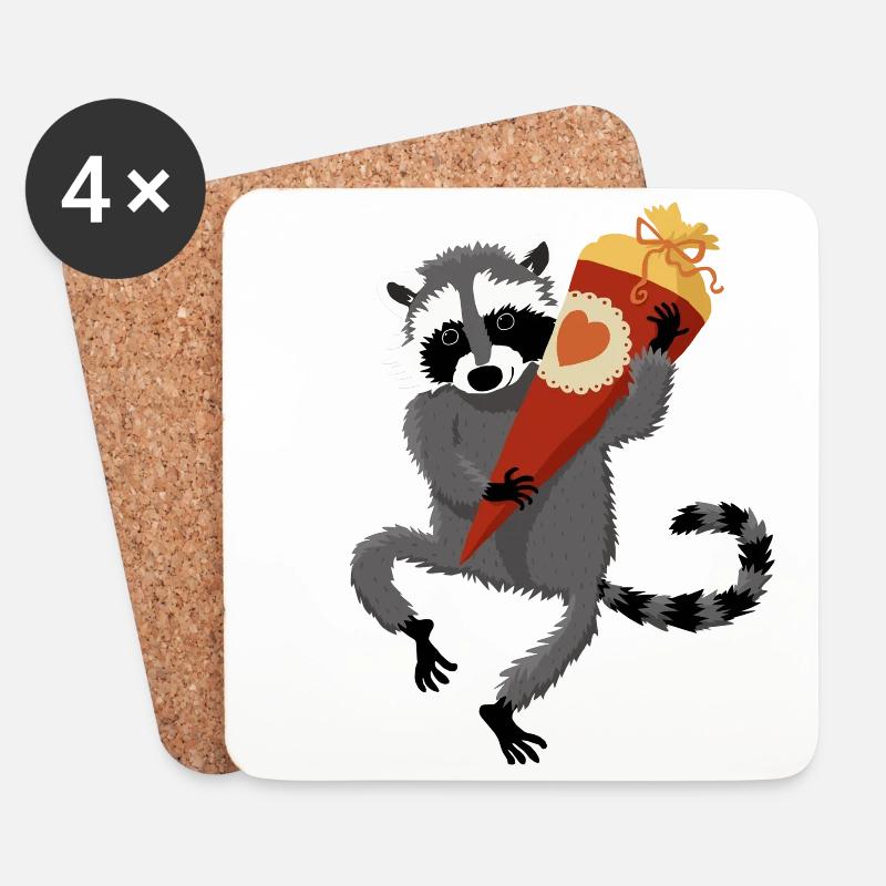Waschbär Schultüte - Untersetzer (4er-Set) - Weiß
