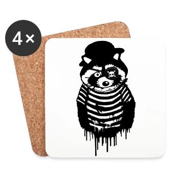 raton laveur, noir et blanc, gris, pirate - Dessous de verre (lot de 4) - blanc - Devant