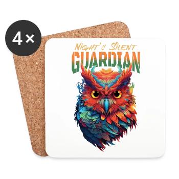 Owl Bird Guardian Night Nature Mystical Colorful Art - Coasters (set of 4) - white - Front