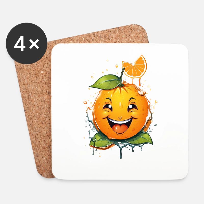 "Juicy Joy" Strahlendes Orangenmotiv - Untersetzer (4er-Set) - Weiß