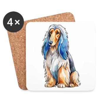 Afghanischer Windhund Wasserfarben - Untersetzer (4er-Set) - Weiß - Vorne