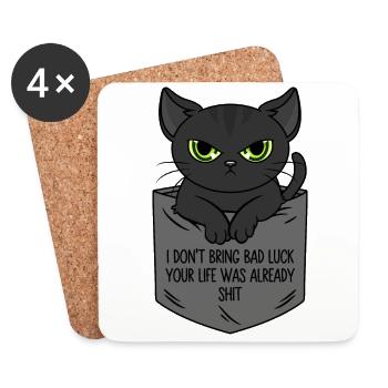 Black Cat Breast Pocket I Bring No Bad Luck - Coasters (set of 4) - white - Front