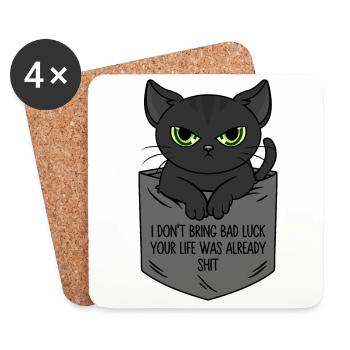Schwarze Katze Brusttasche Ich bringe kein Unglück - Untersetzer (4er-Set) - Weiß - Vorne
