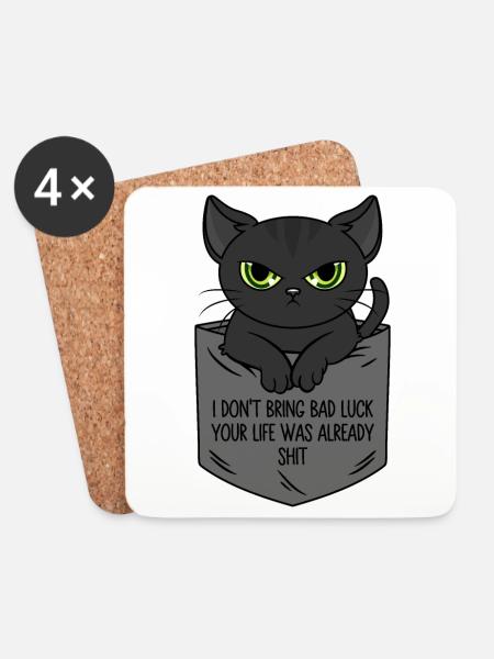 Black Cat Breast Pocket I Bring No Bad Luck - Coasters (set of 4) - white