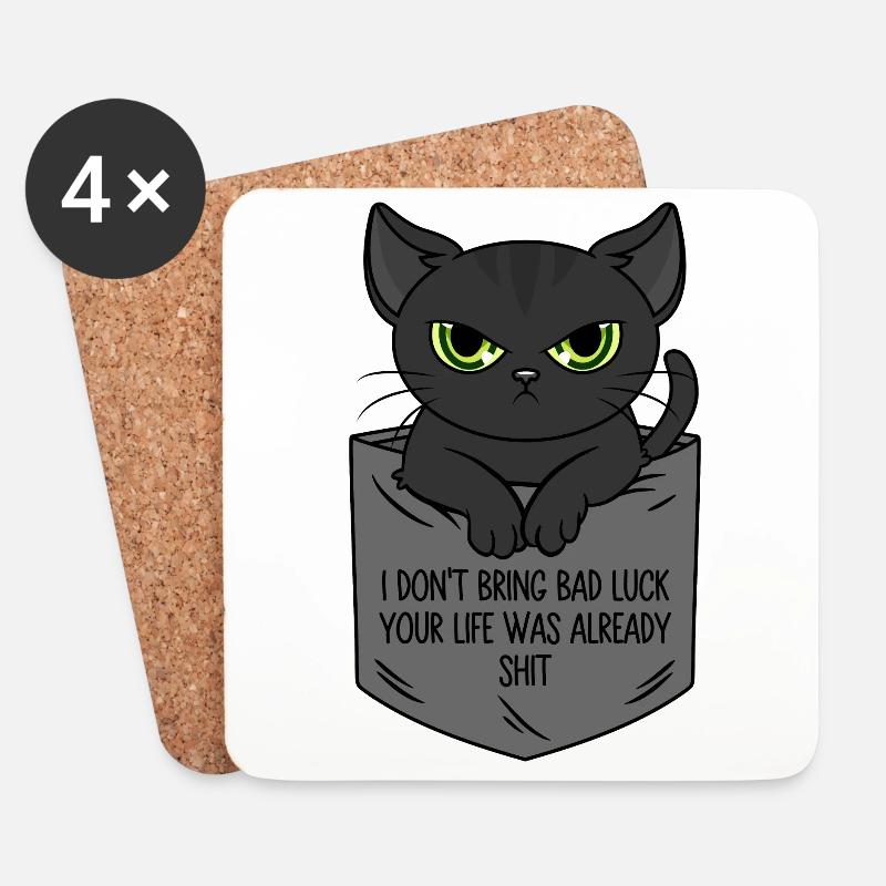 Schwarze Katze Brusttasche Ich bringe kein Unglück - Untersetzer (4er-Set) - Weiß